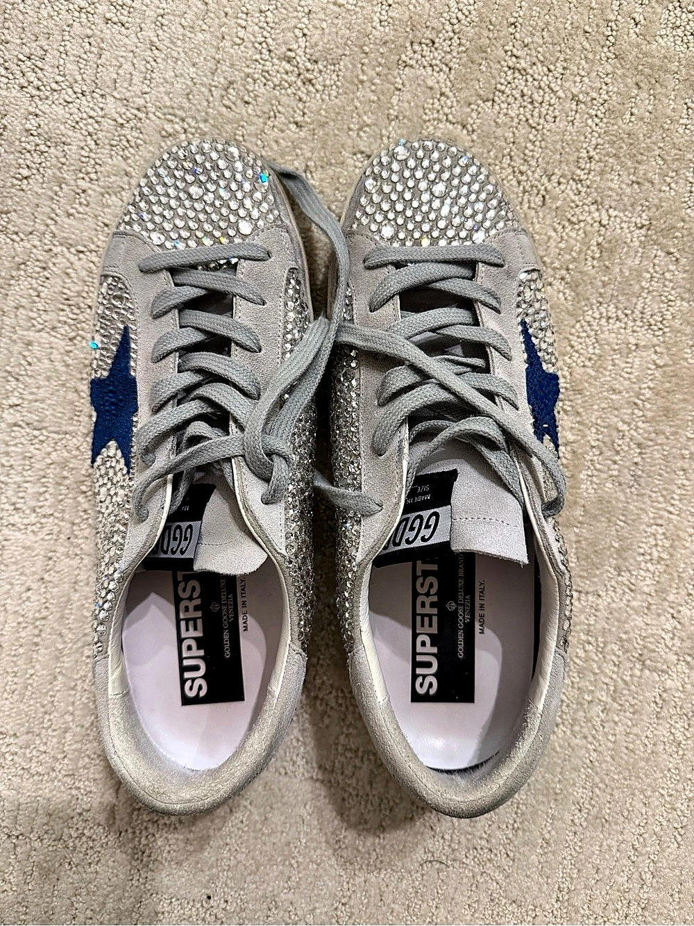 Golden Goose Super-Star all over Swarovski Rhinestone Star Sneakers with Blue st